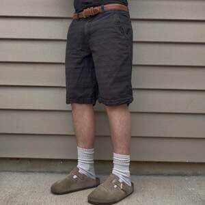 Vintage Y2K No Boundaries Grey Striped Board Shorts - Size 34